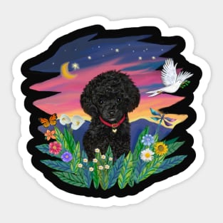 Black Toy Poodle in Mountain Twilight Sticker